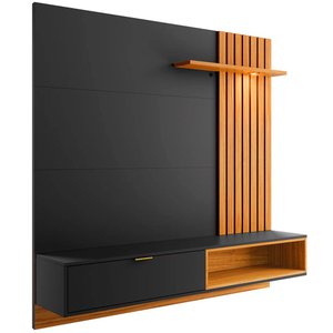 Painel Bancada Suspensa para Tv até 65 Pol. Ripado 180cm Tocantins Preto Fosco/noce Milano - Colibri