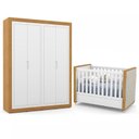 Ver imagem 1 de Jogo de Quarto Infantil com Guarda Roupa 4 Portas e Berço com Capitonê Tutto New Branco Soft/freijó