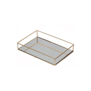 Bandeja Metal com Espelho Decorativa Lavabo Banheiro Dourado pequena