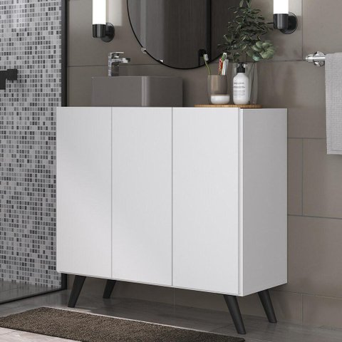 Gabinete Banheiro 3 Portas Retrô 90Cm Multimóveis Mp5030 Branco/Preto