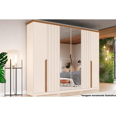 Guarda Roupa 6 Portas (2 C- Espelho) e 6 Gavetas Napoli Off White-nature - Henn
