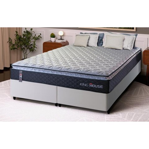 Conjunto Cama Box King Dakota Preto 193x203x57 Espuma D33