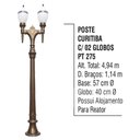 Ver imagem 3 de Poste Colonial Curitiba Jardim de Alumínio 02 Globo 4,94m