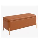 Ver imagem 1 de Puff Baú Bella 90cm Pés Alumínio Dourado Courino Caramelo - Sallar Home