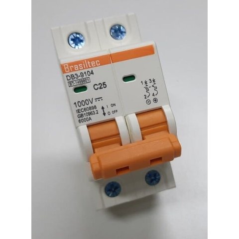 Disjuntor Dc/Cc 25A 1000V Bipolar para Painéis Solar / Baterias