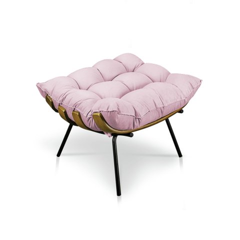 Puff Costela Suede Rosa Bebê Base Metálica - Pallazio