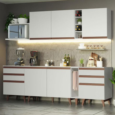 Armário de Cozinha Completa 260cm Branco Reims Madesa 06