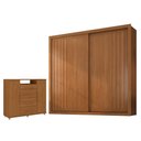 Ver imagem 1 de Guarda Roupa Casal Versalles 2 Portas e Cômoda Sapateira Versátil 4 Gavetas Cinamomo Fosco -