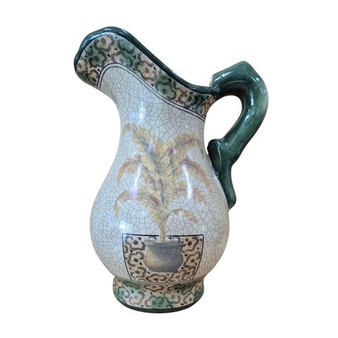 Jarro Decorativo Cerâmica Craquelada Fendi Palmeira Amarela 32cm Columbus Gold