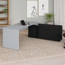 Ver imagem 1 de Mesa Diretor Dinâmica em L 2,00 m X 1,70 m com Tampo e Pés Painel Chanfrados e Armário Pedestal