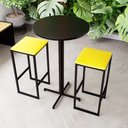 Ver imagem 1 de Conjunto Mesa Alta Bar Bistrô Redonda Preta 2 Bancos Estofado Don Castro Decor