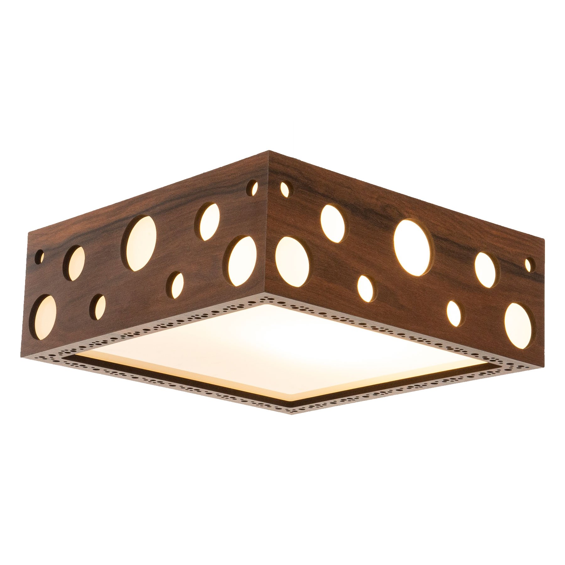 Luminária Decorativa Madeira Plafon Mariscal Quad 20cm:Pau Ferro