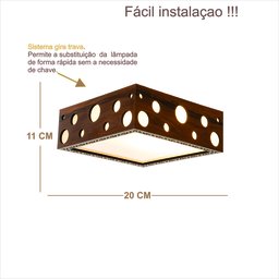 Luminária Decorativa Madeira Plafon Mariscal Quad 20cm:Pau Ferro - 3