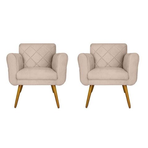 Kit 2 Poltronas Decorativas Isa Em Tressê Suede Bege - Ds Estofados