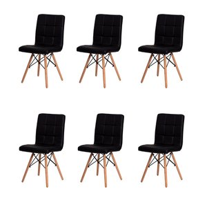 Kit 6 Cadeiras para Sala de Jantar Gomos com Base de Madeira Preto