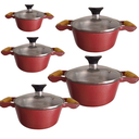 Ver imagem 1 de Jogo Panelas Fundida Craqueada 5pçs Tampa Vidro Alça Madeira