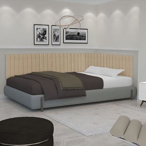 Conjunto de Cabeceira Viuva Solteirão Palito Estofado Suspensa com Proteção Lateral - 128 Cm - Bege