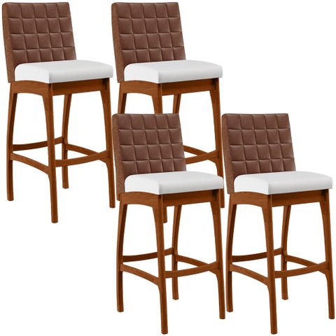 Kit 4 Banquetas Altas Cozinha Sala Jantar Fixa Mila B04 Couríssimo Marrom Corano Branco - Lyam