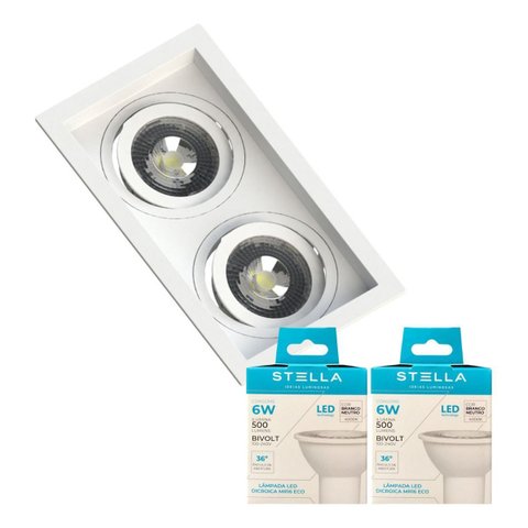 Spot Embutido Duplo Recuado Mr16 Branco/preto + 2 Lâmpada Mr16 6w Stella 3000k 4000k 5000k Cor:branc