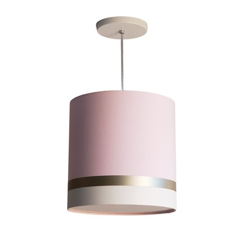 Lustre Pendente Rosa Faixas Bronze Cúpula 25x25 Tom Luz