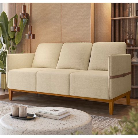 Sofá Living 3 Lugares com Pés em Madeira Maciça 187cm Estelí Yescasa