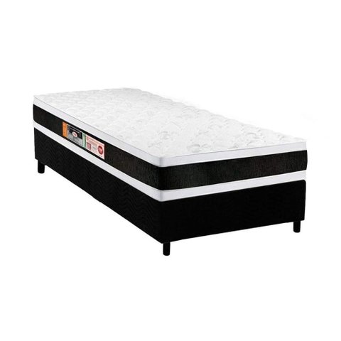 Cama Box Solteiro: Colchão Espuma D45 Castor Black e White Air Double Face + Base Crc Suede Black(