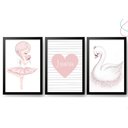 Ver imagem 1 de Kit 3 Quadros Decorativos - Bailarina Cisne Moldura Vidro:preta
