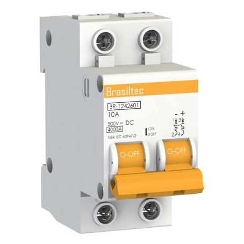 Disjuntor Dc/Cc 10A 500V Bipolar para Painéis Solar / Baterias