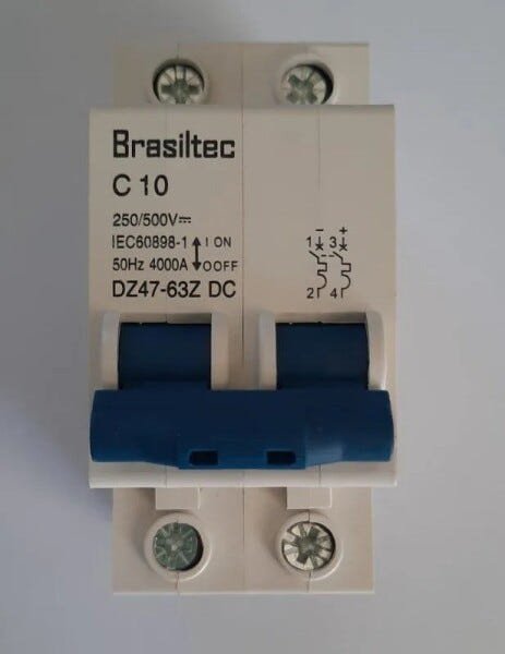 Disjuntor Dc/Cc 10A 500V Bipolar para Painéis Solar / Baterias