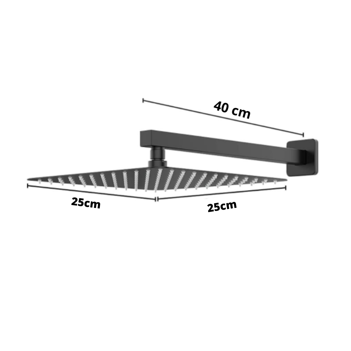 Chuveiro de parede banheiro Preto Fosco 25x25 Slim Aço Inox quadrado Braço suporte - 4