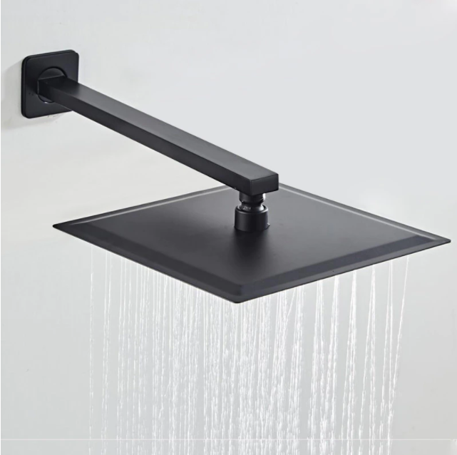 Chuveiro de parede banheiro Preto Fosco 25x25 Slim Aço Inox quadrado Braço suporte - 6