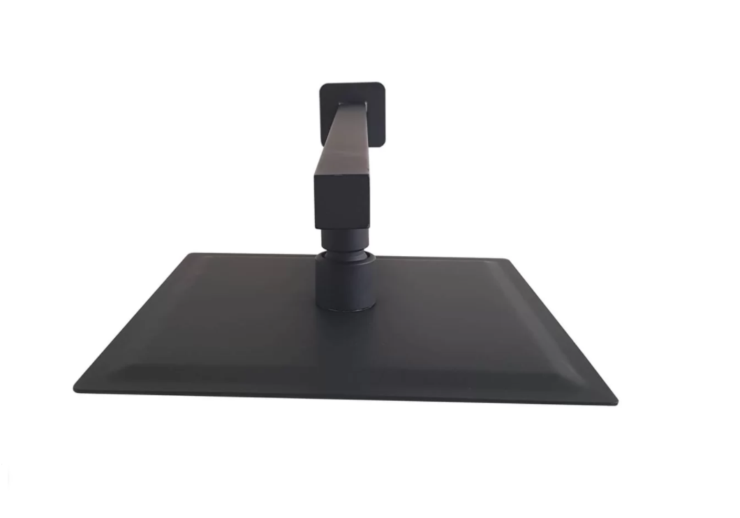 Chuveiro de parede banheiro Preto Fosco 25x25 Slim Aço Inox quadrado Braço suporte - 8