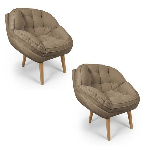 Kit 2 Poltronas Marcela Bouclê Cappuccino Pés Palito - Pallazio
