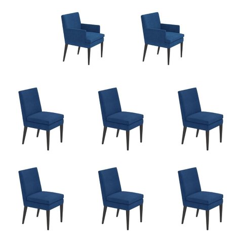 Kit 6 Cadeiras Germany + 2 Germany Retro Suede Azul Royal Dominic Decor