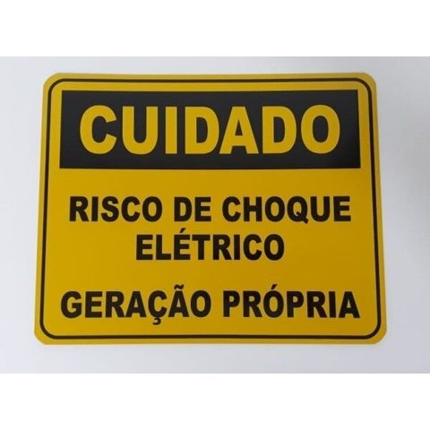 Placa Cuidado Risco de Choque Elétrico Geração Própria Light - Tam 25x20 Alumínio com 20Un