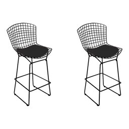 Kit 2 Banquetas Bertoia Preta D80 com Assento Preto - 1