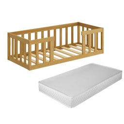 Cama Infantil Montessoriana com Grade Madeira Luxo Quarto da Criança Cercado com Colchão Cor Nature - 2
