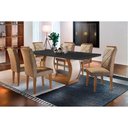 Ver imagem 1 de Sala de Jantar Completa Jade Tampo Madeirado C/ Vidro Curvo 180x90 e 6 Cadeiras Melissa Imbuia -