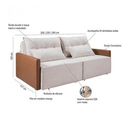 Sofá Boucle Composê San Marino 2,40m Retrátil Reclinável Império Boucle 210 Bege - 8
