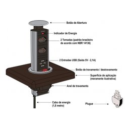 Torre de Tomada Bancada 2 Tomadas 2 Usb Prata Renna - 2