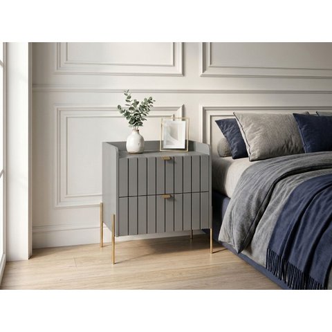 Mesa de Cabeceira Cinza em Madeira MDF Moriah 60cm Pés de Ferro Dourado