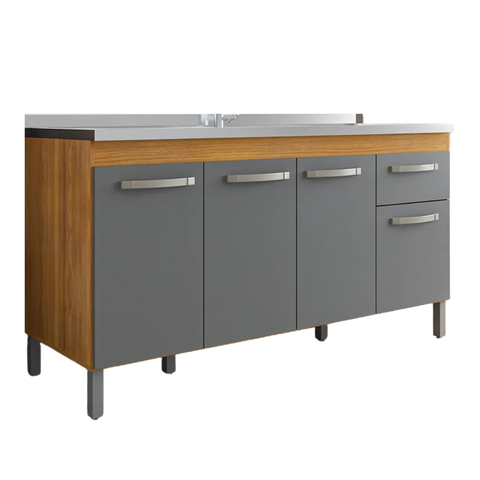 Gabinete 150cm para Pia Multiuso Balcão Cozinha Armário Freijó/grafite