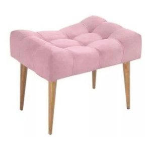 Puff banqueta retangular rosa pé palito com detalhe em costura