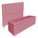 Ver imagem 1 de Kit Cabeceira e Calçadeira Baú Casal Queen 1,60m Londres Veludo Rosa Dal Poz Estofados