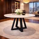 Ver imagem 1 de Mesa Jantar Redonda para 4 Lugares Pés Madeira Maciça Pérola - Tampo Mdf/vidro - Off White/preto