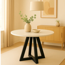 Ver imagem 1 de Mesa de Jantar Tampo Mdf/vidro Redonda para 4 Lugares Pés Madeira Maciça Pérola - Preto/off White