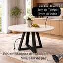 Ver imagem 3 de Mesa Jantar Redonda para 4 Lugares Pés Madeira Maciça Pérola - Tampo Mdf/vidro - Off White/preto
