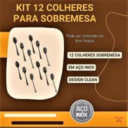 Jogo 12 Colheres Sobremesa Aço Inox Durável Cozinha Casa Restaurante Presente Elegante Kit Conjunto - 3
