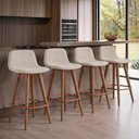 Ver imagem 2 de Kit 4 Banquetas Linea Baixa Luxo Aço Cobre Assento Linho Cozinha Ilha Design Moderno - Cobre/Palha