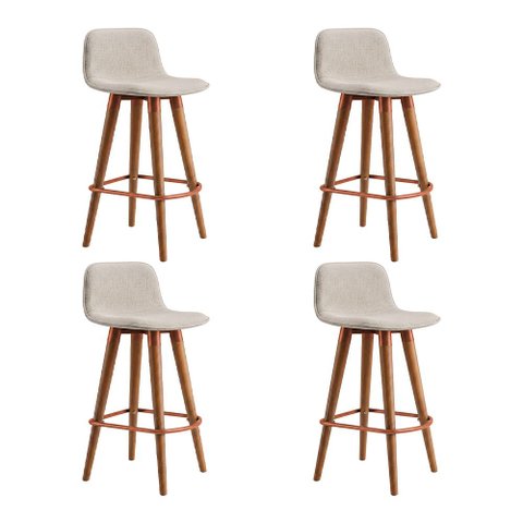 Kit 4 Banquetas Linea Baixa Luxo Aço Cobre Assento Linho Cozinha Ilha Design Moderno - Cobre/Palha